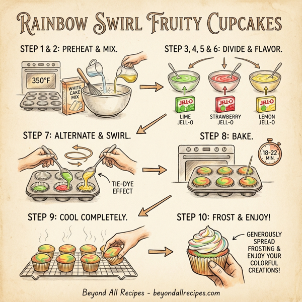 Rainbow Swirl Fruity Cupcakes instructions