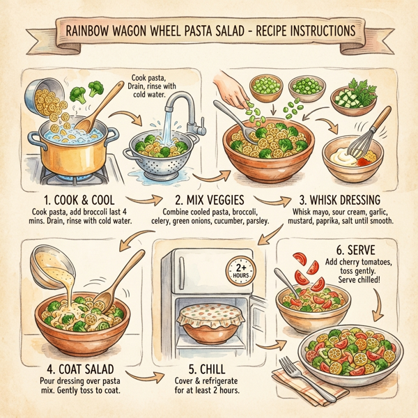 Rainbow Wagon Wheel Pasta Salad instructions