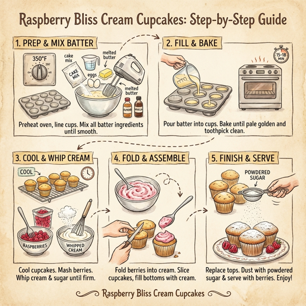Raspberry Bliss Cream Cupcakes instructions