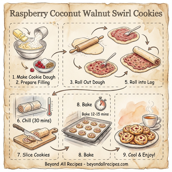 Raspberry Coconut Walnut Swirl Cookies instructions