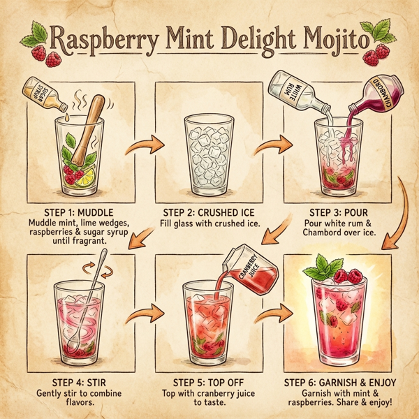 Raspberry Mint Delight Mojito instructions