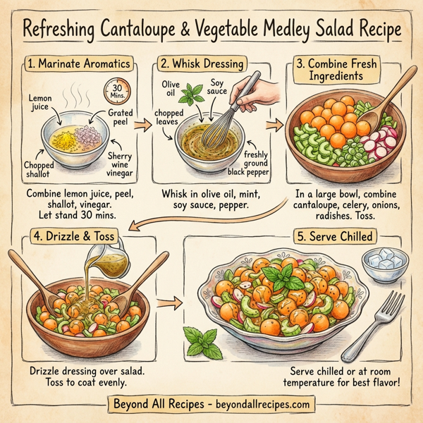 Refreshing Cantaloupe and Vegetable Medley Salad instructions