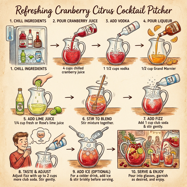Refreshing Cranberry Citrus Cocktail Pitcher instructions