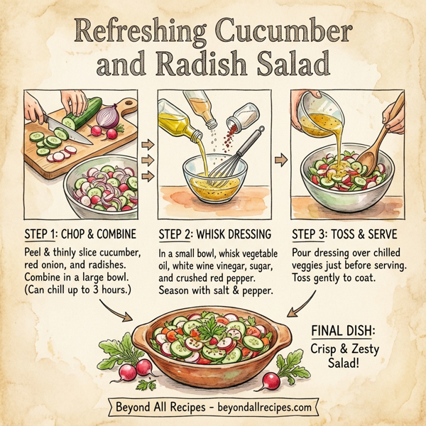 Refreshing Cucumber and Radish Salad with Zesty Dressing instructions