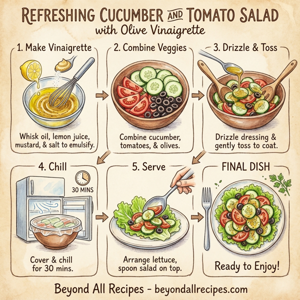 Refreshing Cucumber and Tomato Salad with Olive Vinaigrette instructions