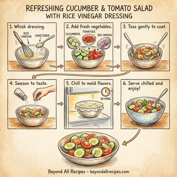 Refreshing Cucumber and Tomato Salad with Rice Vinegar Dressing instructions