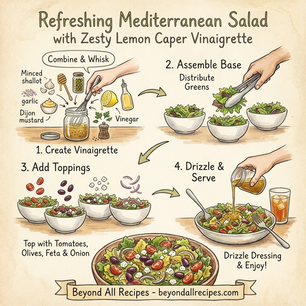 Refreshing Mediterranean Salad with Zesty Lemon Caper Vinaigrette instructions