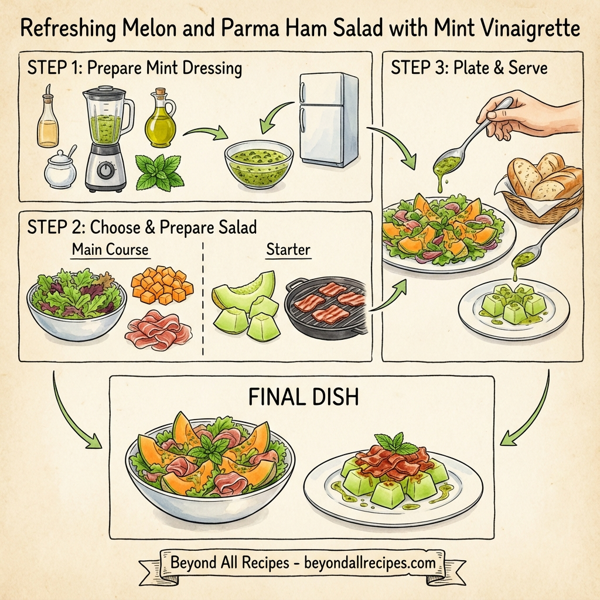 Refreshing Melon and Parma Ham Salad with Mint Vinaigrette instructions