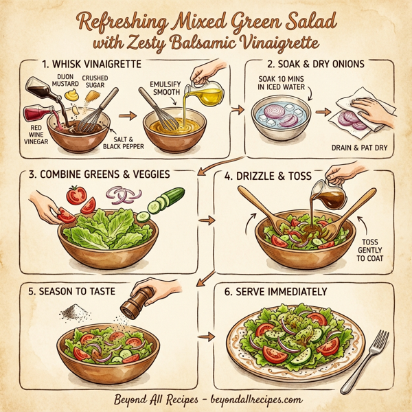 Refreshing Mixed Green Salad with Zesty Balsamic Vinaigrette instructions
