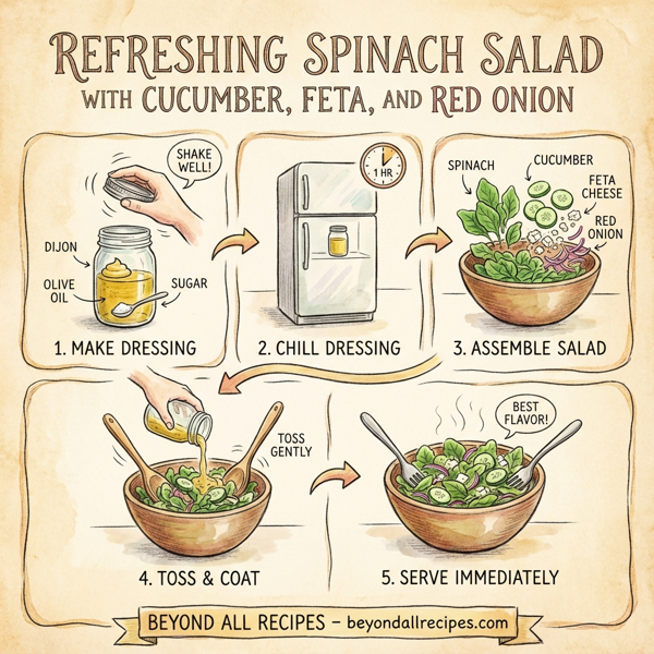 Refreshing Spinach Salad with Cucumber, Feta, and Red Onion instructions