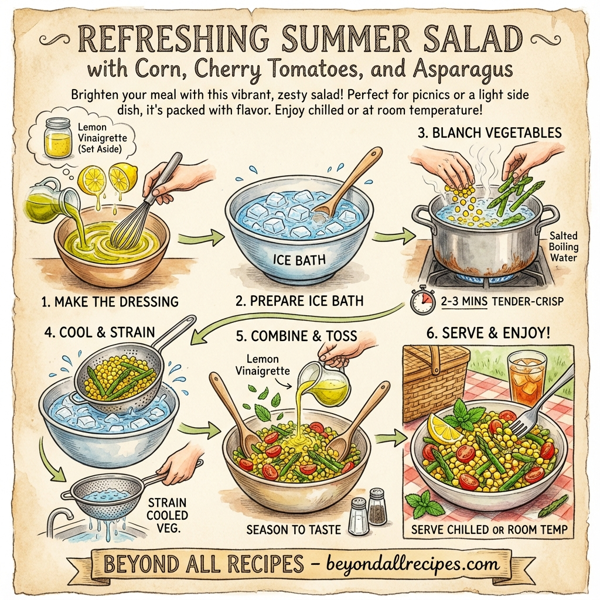 Refreshing Summer Salad with Corn, Cherry Tomatoes, and Asparagus instructions