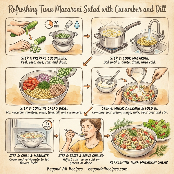Refreshing Tuna Macaroni Salad with Cucumber and Dill instructions