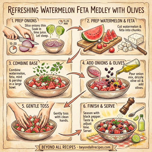 Refreshing Watermelon Feta Medley with Olives instructions