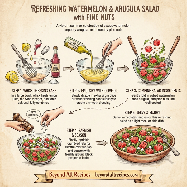 Refreshing Watermelon & Arugula Salad with Pine Nuts instructions