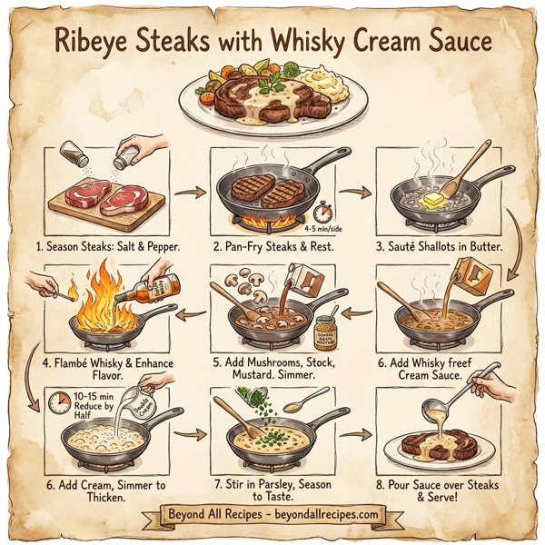 Ribeye Steaks with Whisky Cream Sauce instructions