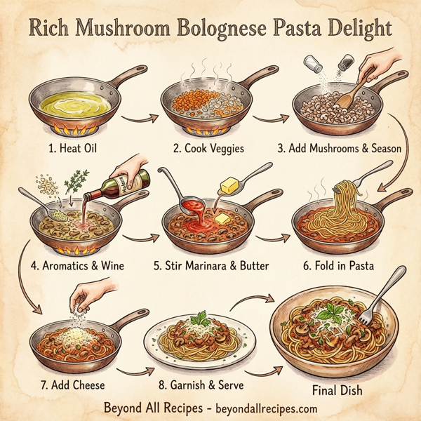 Rich Mushroom Bolognese Pasta Delight instructions