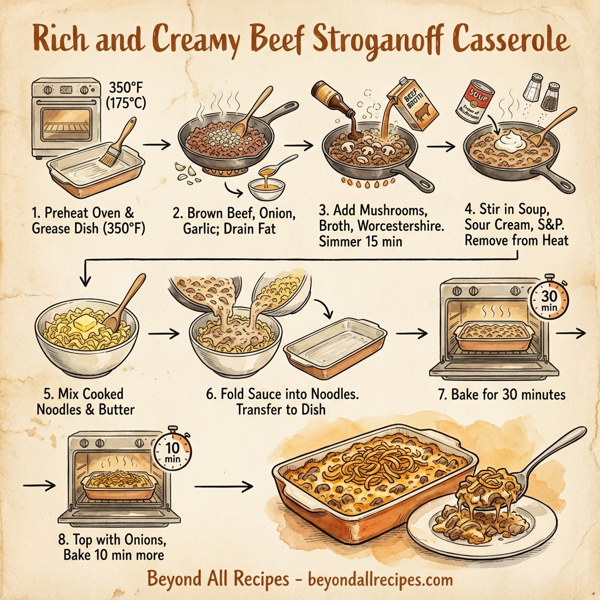 Rich and Creamy Beef Stroganoff Casserole instructions
