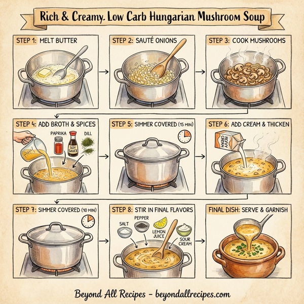 Rich and Creamy Low Carb Hungarian Mushroom Soup instructions