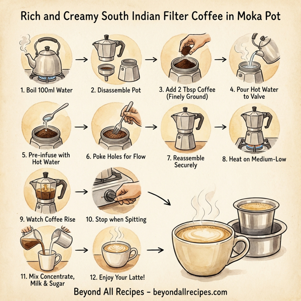 Rich and Creamy South Indian Filter Coffee in Moka Pot instructions