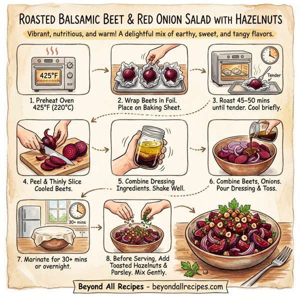 Roasted Balsamic Beet & Red Onion Salad with Hazelnuts instructions