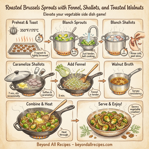 Roasted Brussels Sprouts with Fennel, Shallots, and Toasted Walnuts instructions
