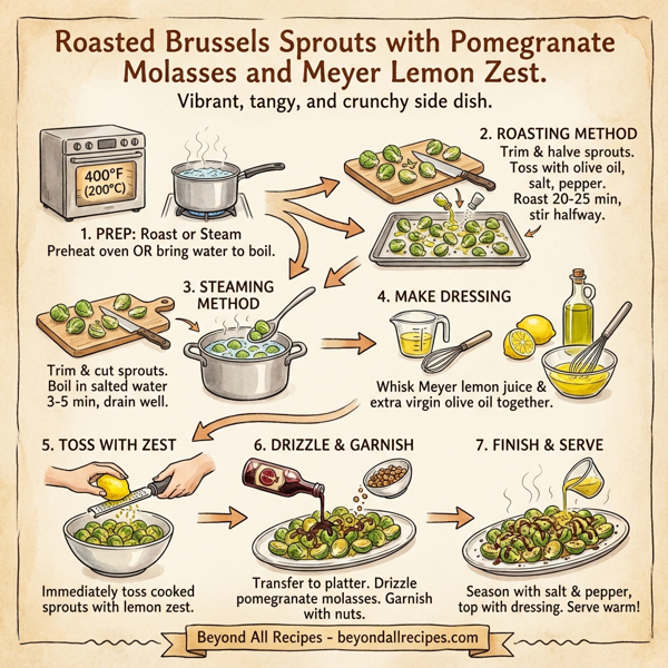Roasted Brussels Sprouts with Pomegranate Molasses and Meyer Lemon Zest instructions