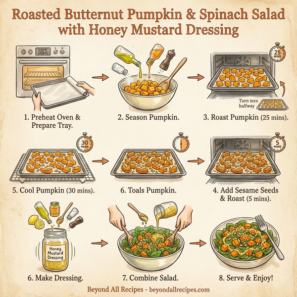 Roasted Butternut Pumpkin & Spinach Salad with Honey Mustard Dressing instructions