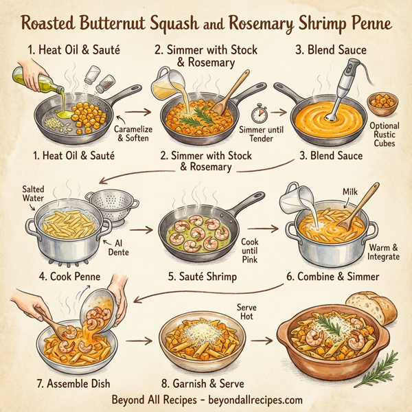 Roasted Butternut Squash and Rosemary Shrimp Penne instructions