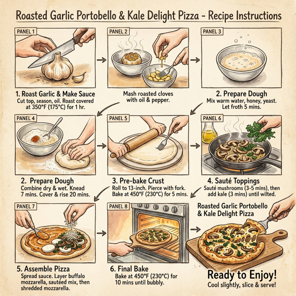Roasted Garlic Portobello and Kale Delight Pizza instructions
