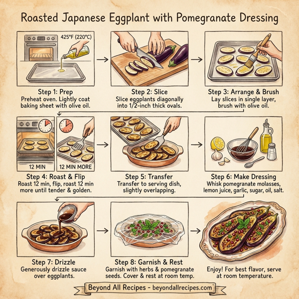 Roasted Japanese Eggplant with Pomegranate Dressing instructions
