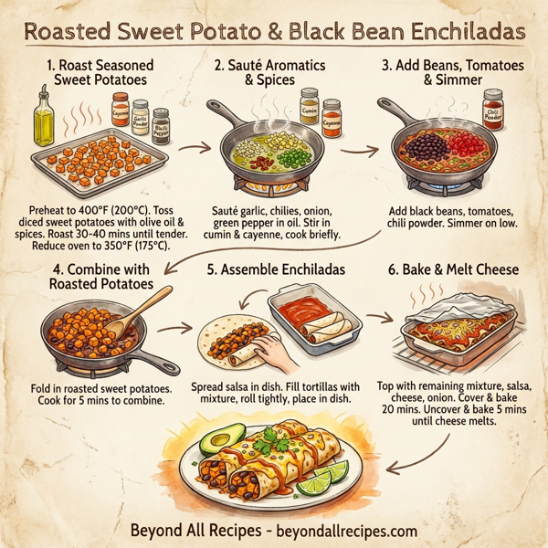 Roasted Sweet Potato & Black Bean Enchiladas instructions