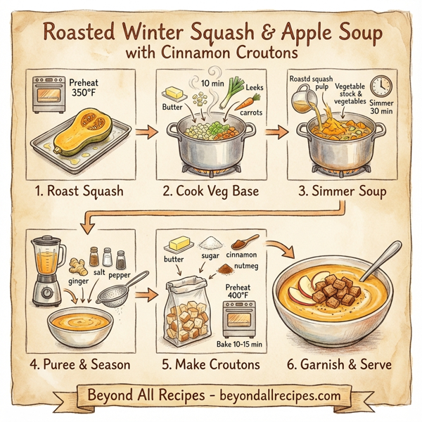 Roasted Winter Squash and Apple Soup with Cinnamon Croutons instructions
