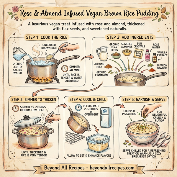 Rose & Almond Infused Vegan Brown Rice Pudding instructions
