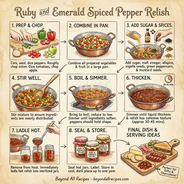 Ruby and Emerald Spiced Pepper Relish instructions