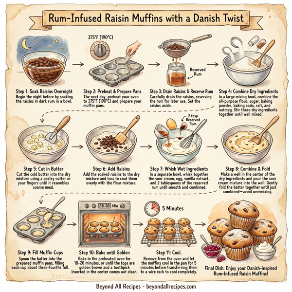 Rum-Infused Raisin Muffins with a Danish Twist instructions