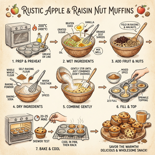 Rustic Apple and Raisin Nut Muffins instructions