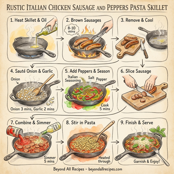 Rustic Italian Chicken Sausage and Peppers Pasta Skillet instructions