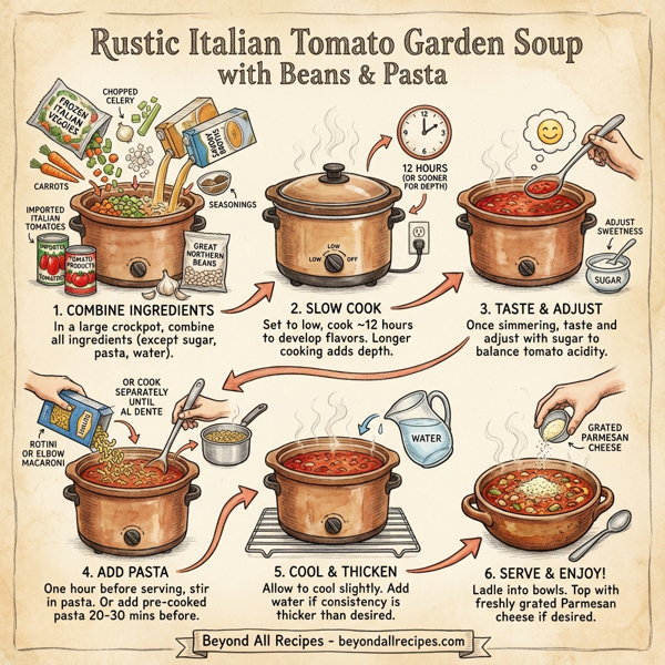 Rustic Italian Tomato Garden Soup with Beans and Pasta instructions