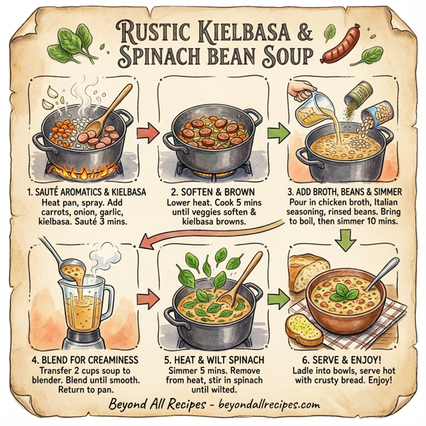Rustic Kielbasa and Spinach Bean Soup instructions