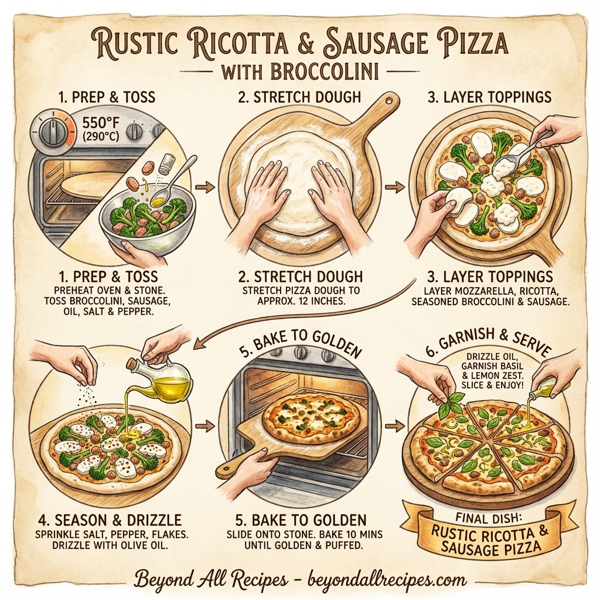 Rustic Ricotta and Sausage Pizza with Broccolini instructions