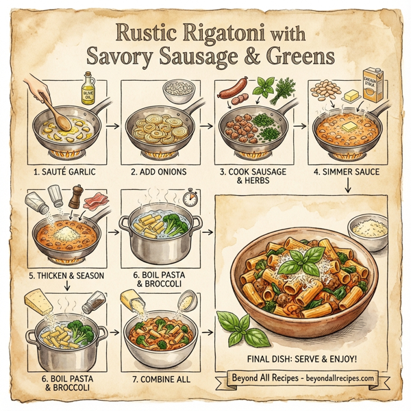 Rustic Rigatoni with Savory Sausage and Greens instructions