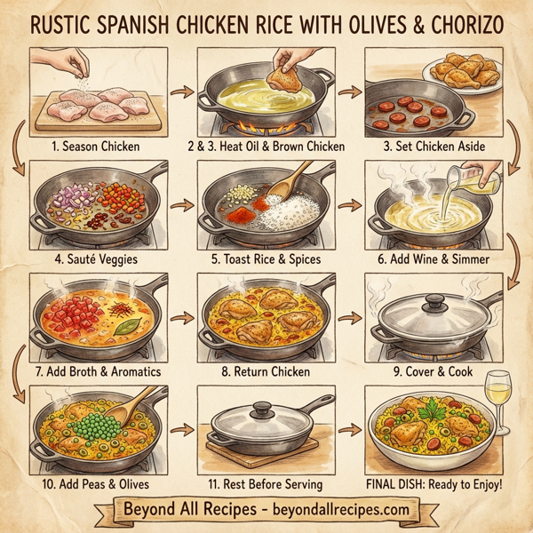 Rustic Spanish Chicken Rice with Olives and Chorizo instructions