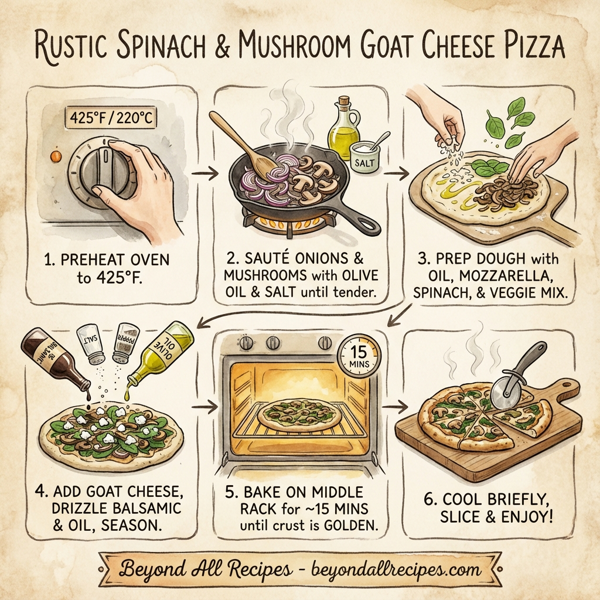 Rustic Spinach and Mushroom Goat Cheese Pizza instructions