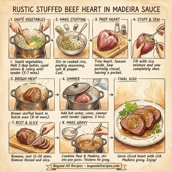 Rustic Stuffed Beef Heart in Madeira Sauce instructions