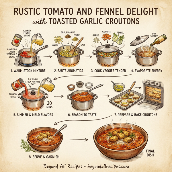 Rustic Tomato and Fennel Delight with Toasted Garlic Croutons instructions