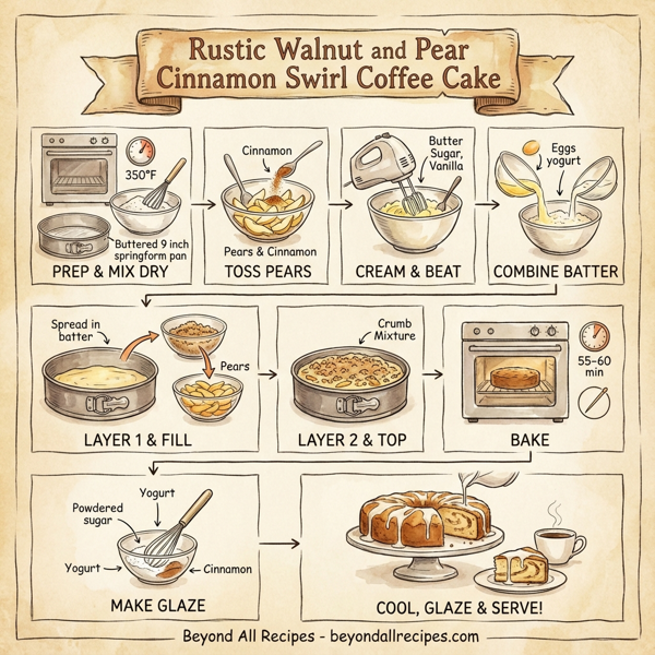 Rustic Walnut and Pear Cinnamon Swirl Coffee Cake instructions