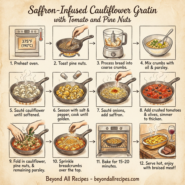Saffron-Infused Cauliflower Gratin with Tomato and Pine Nuts instructions