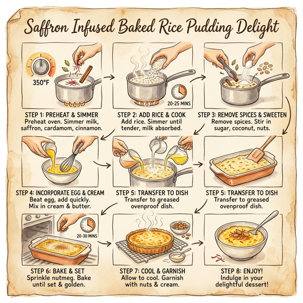 Saffron Infused Baked Rice Pudding Delight instructions