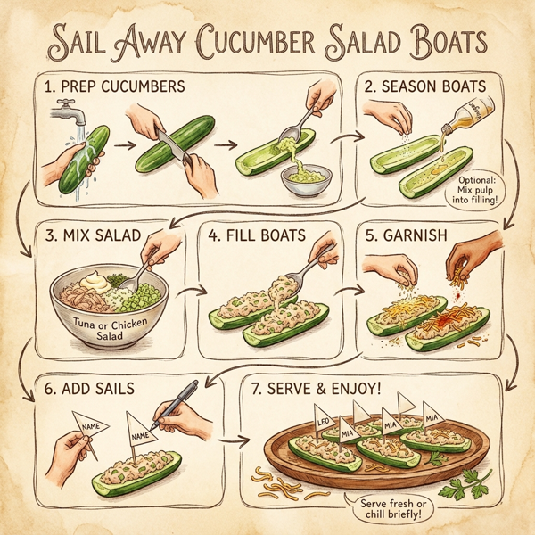 Sail Away Cucumber Salad Boats instructions