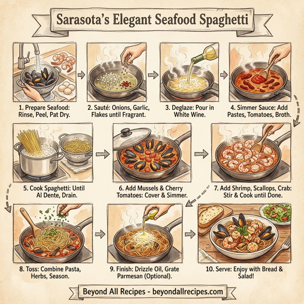 Sarasota's Elegant Seafood Spaghetti in a Lush White Wine and Tomato Broth instructions